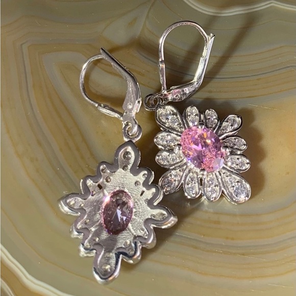 Pink Topaz CZ Sterling Earrings - Picture 2 of 3